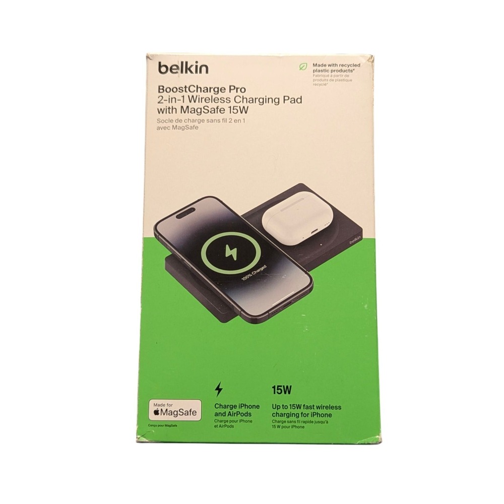 Bb. Belkin BoostCharge Pro 2-in-1 Wireless iPhone Charging Pad W/Magsafe 15W‎